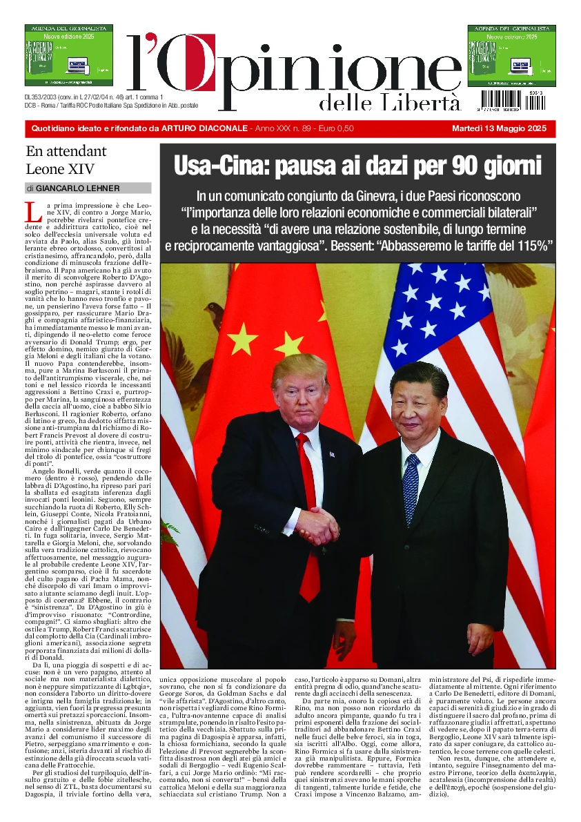 Prima-pagina-opinione della liberta-edizione-di-oggi-2025-05-13